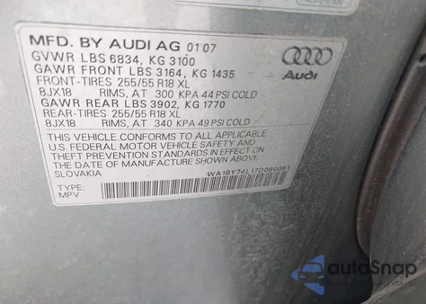 2007 Audi Q7 3.6 Premium z USA, uszkodzony, nr VIN WA1BY74L17D080081